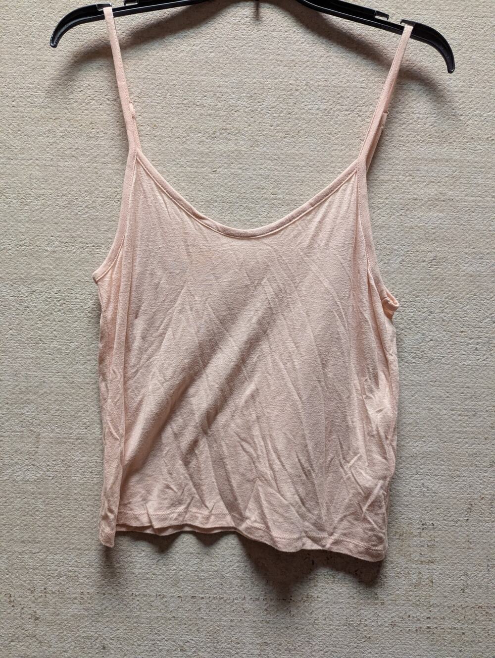 Free People Light pink tank adjustable strap sheer top shirt layering Size Small